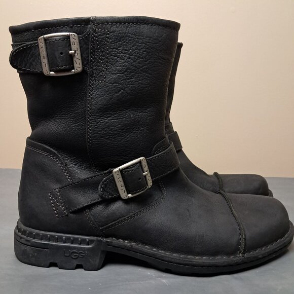 UGG Rockville II Black Leather Moto Boots Sheepskin Lining 11 main image 11